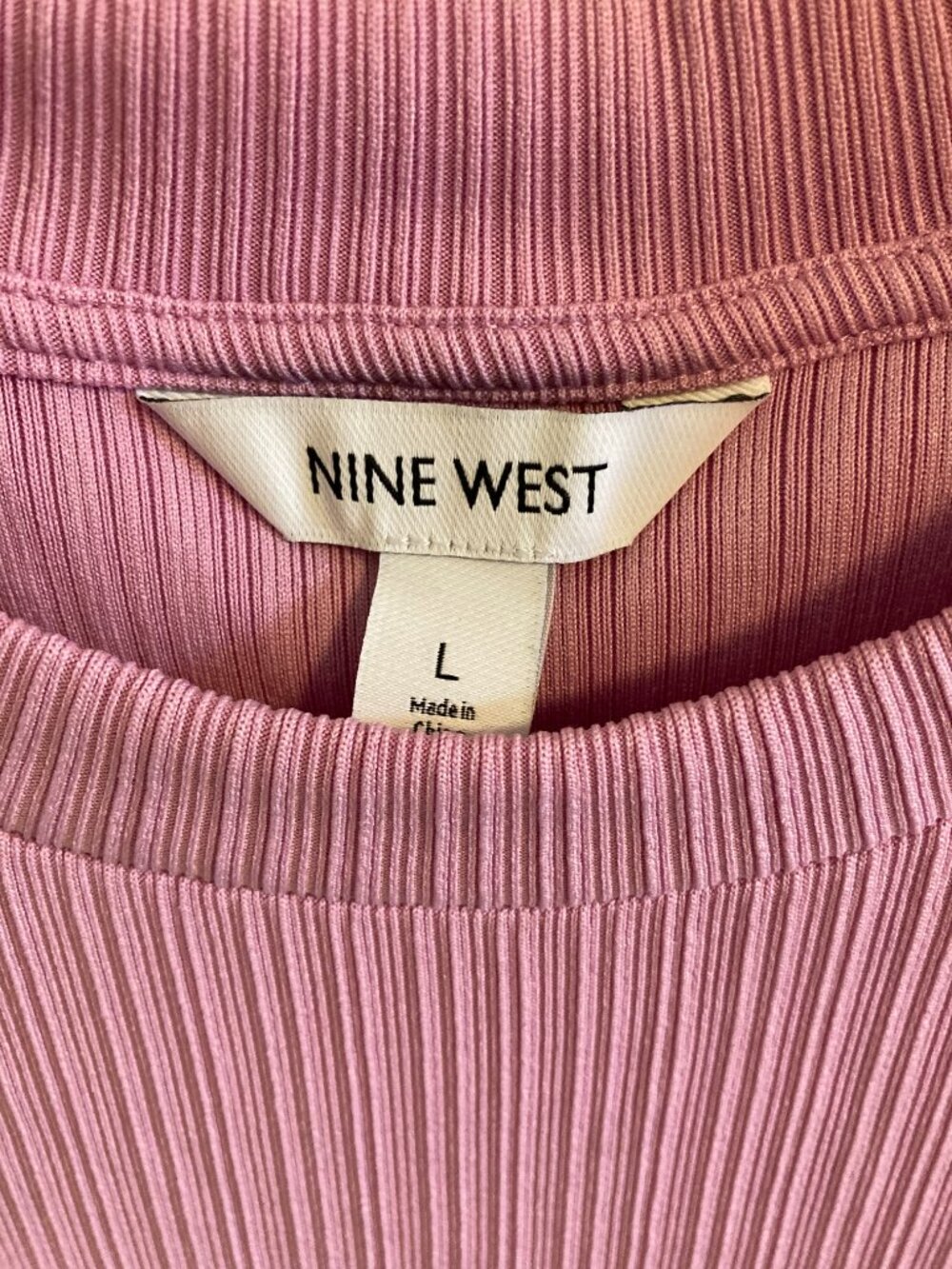 Nine West Cap Sleeve Top Size Large Pink Ribbed Ruched - Picture 3 of 5